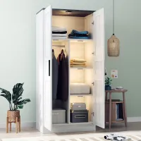 Elston LED-Illuminated Rustic Wood Wardrobe