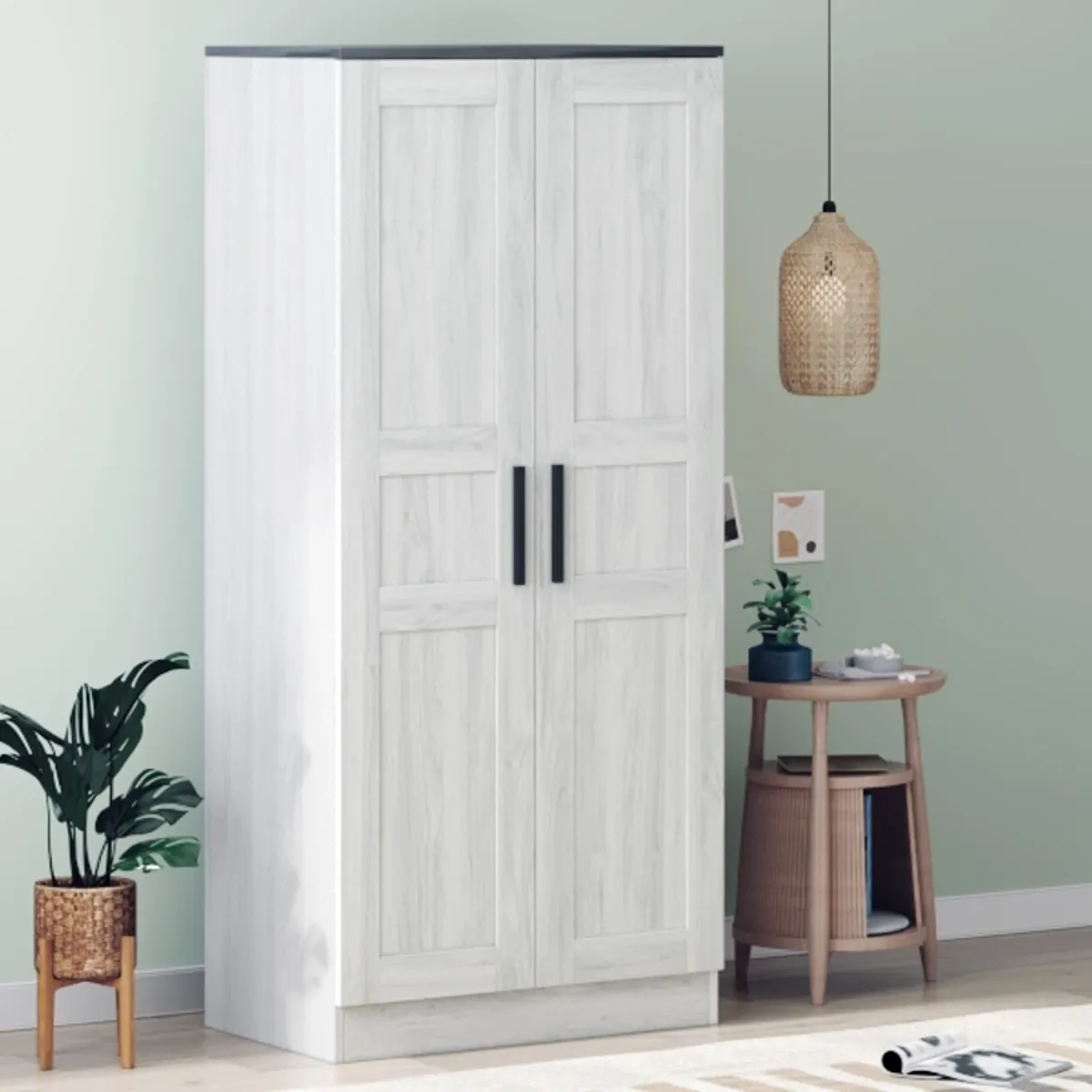 Elston LED-Illuminated Rustic Wood Wardrobe