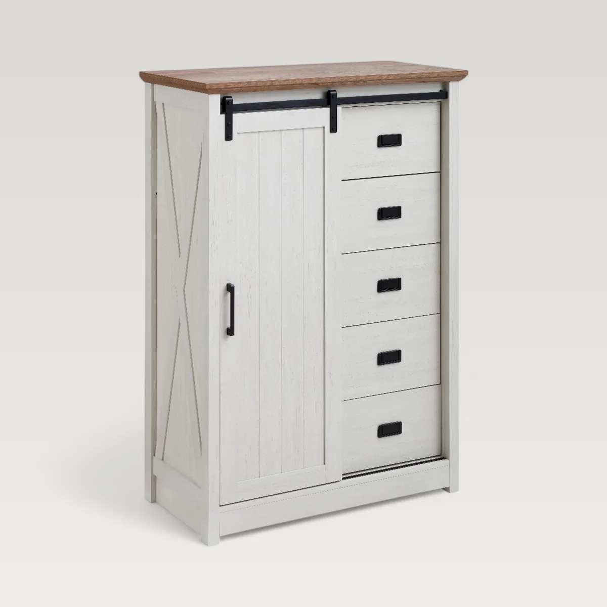 Vallier Sliding-Barn-Door 5-Drawer Dresser