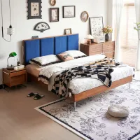 Elvira Upholstered High-Back Solid Wood Bed