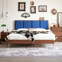 Elvira Upholstered High-Back Solid Wood Bed