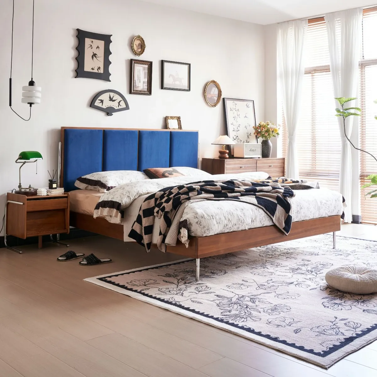 Elvira Upholstered High-Back Solid Wood Bed