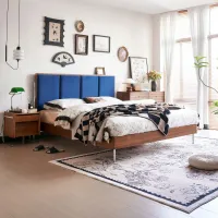 Elvira Upholstered High-Back Solid Wood Bed