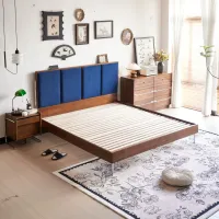 Elvira Upholstered High-Back Solid Wood Bed