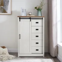Vallier Sliding-Barn-Door 5-Drawer Dresser
