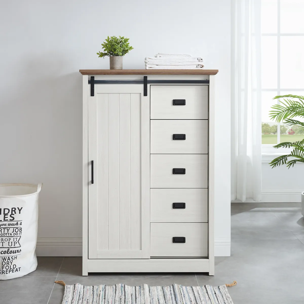 Vallier Sliding-Barn-Door 5-Drawer Dresser