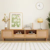 Elvire Rattan Media Console for 85'' TVs, Modern Farmhouse TV Stand
