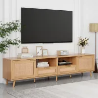 Elvire Rattan Media Console for 85'' TVs, Modern Farmhouse TV Stand